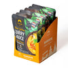 Packaging of Siam Thai Yellow Curry Sauce with an orange display stand on a white background